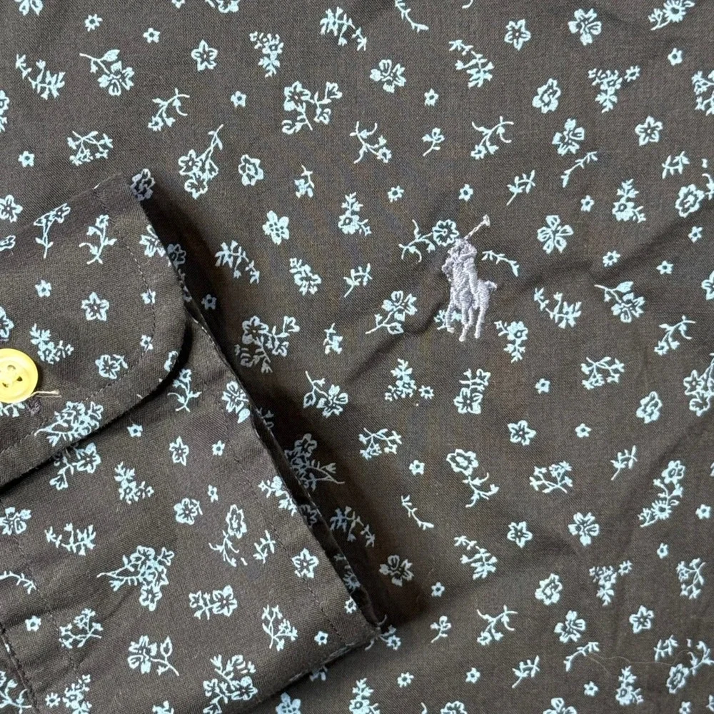 Polo Ralph Lauren Slim Fit All Over Floral Print Button Shirt Men L Blue‎ Pony